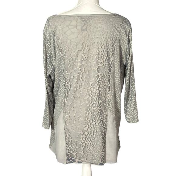 Ali Miles Top Size 1X Layered Mesh Animal Print Aztec Gray Boho Artsy Semi Sheer - Picture 2 of 8